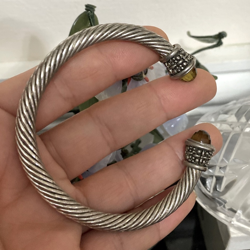 Vintage Silver Tone Twisted Cable Open Cuff Bangle - image 1